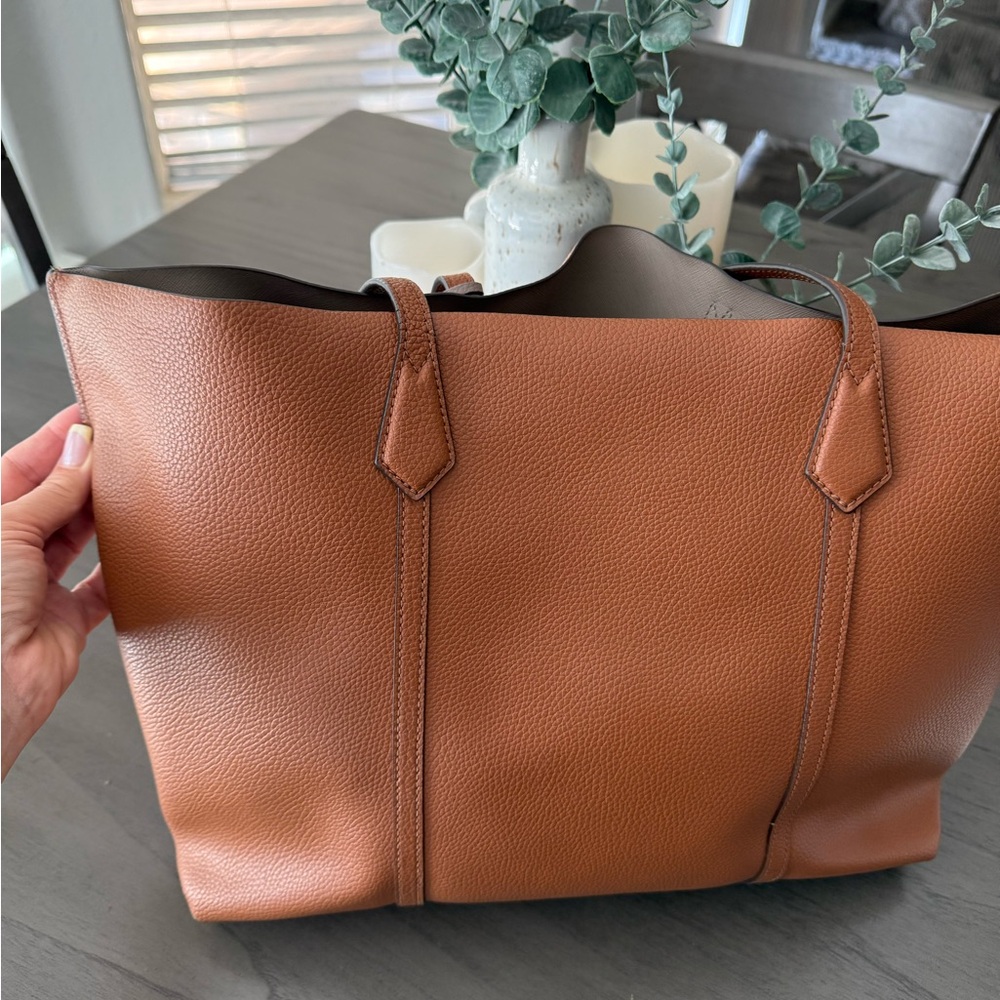 Tory Burch Brown Leather Tote with Gold Accent - Picture 4 of 12
